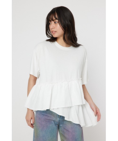 RODEO CROWNS WIDE BOWL(ロデオクラウンズワイドボウル)の「ピグメントフリルドッキングトップス(Tシャツ/カットソー・レディース・オフホワイト/ブラック/ピンク/グリーン・FREE)」の2枚目の写真