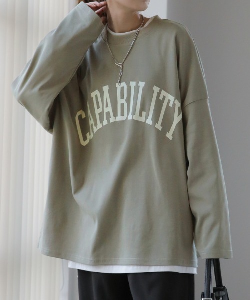 HUG.U(ハグユー)の「【選べる!半袖冷感 / 長袖】ロゴT「オーバーサイズ」(Tシャツ/カットソー・レディース・ベージュ/ネイビー/グレー系その他2/ホワイト/ライトグレー/レッド/ピンク/ライトカーキ/ホワイト系その他/ブラック/グレー系その他/ライトベージュ/ブラック系その他2/ベージュ系その他2/ホワイト系その他2/グレー系その他3/グリーン系その他2・FREE)」の13枚目の写真