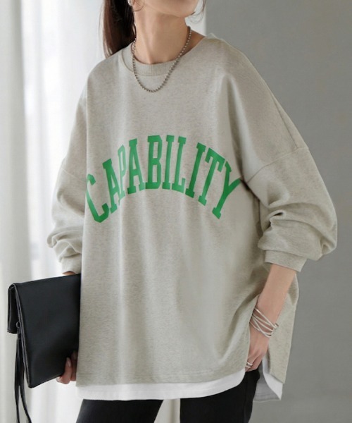HUG.U(ハグユー)の「【選べる!半袖冷感 / 長袖】ロゴT「オーバーサイズ」(Tシャツ/カットソー・レディース・ベージュ/ネイビー/グレー系その他2/ホワイト/ライトグレー/レッド/ピンク/ライトカーキ/ホワイト系その他/ブラック/グレー系その他/ライトベージュ/ブラック系その他2/ベージュ系その他2/ホワイト系その他2/グレー系その他3/グリーン系その他2・FREE)」の7枚目の写真