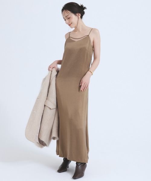サテンナローキャミワンピース(S OLIVE): ワンピースanuans