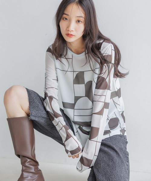 LOWRYS FARM（ローリーズファーム）の「シアーアソートクルーＬＳ　142651（Tシャツ/カットソー・レディース・アイボリー/ブラック/グレー/オフホワイト/ブラック系その他/ベージュ・FREE）」の14枚目の写真