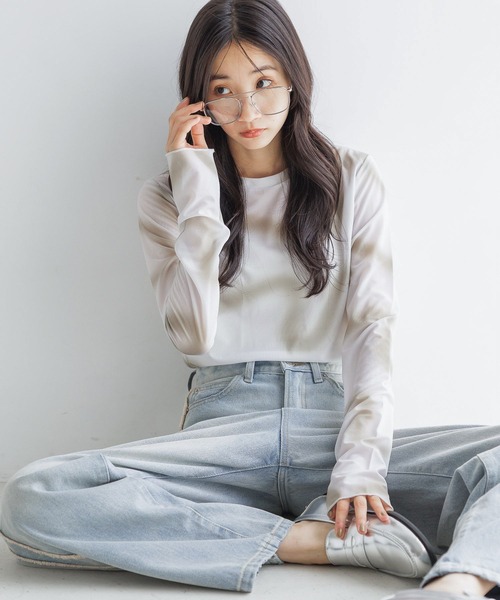 LOWRYS FARM（ローリーズファーム）の「シアーアソートクルーＬＳ　142651（Tシャツ/カットソー・レディース・アイボリー/ブラック/グレー/オフホワイト/ブラック系その他/ベージュ・FREE）」の12枚目の写真