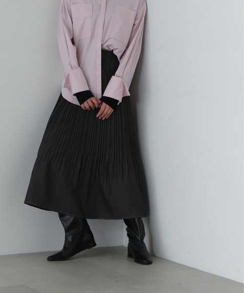 N.(N. Natural Beauty Basic)(エヌエヌナチュラルビューティーベーシック)の「◆デニムプリーツスカート(スカート・レディース・グレー/ワンウォッシュ・MEDIUM)」の4枚目の写真