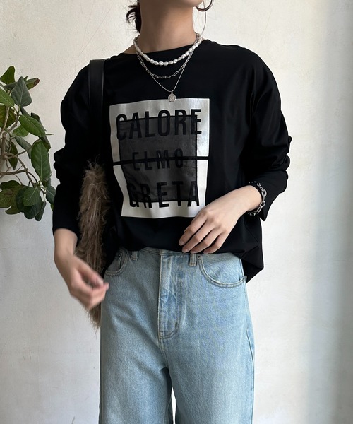 DouDou(ドゥドゥ)の「【WEB限定】ロゴオーガンジーロンTEE(Tシャツ/カットソー・レディース・チャコールグレー/オフホワイト/ブラック・FREE)」の1枚目の写真