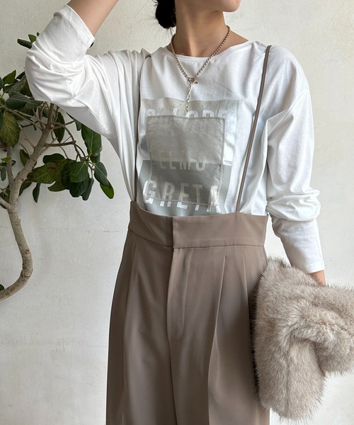 DouDou(ドゥドゥ)の「【WEB限定】ロゴオーガンジーロンTEE(Tシャツ/カットソー・レディース・チャコールグレー/オフホワイト/ブラック・FREE)」の10枚目の写真