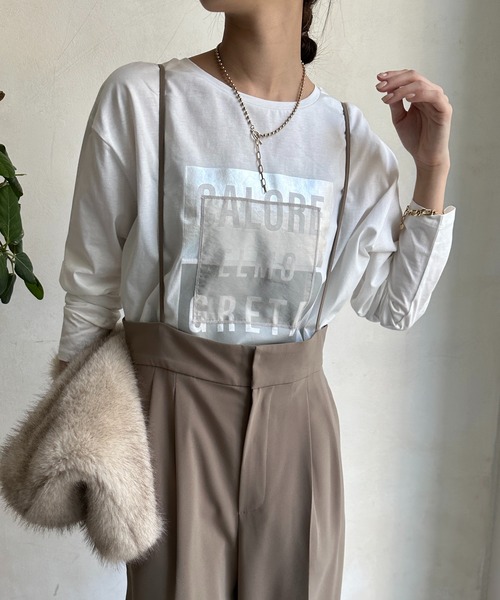 DouDou(ドゥドゥ)の「【WEB限定】ロゴオーガンジーロンTEE(Tシャツ/カットソー・レディース・チャコールグレー/オフホワイト/ブラック・FREE)」の11枚目の写真