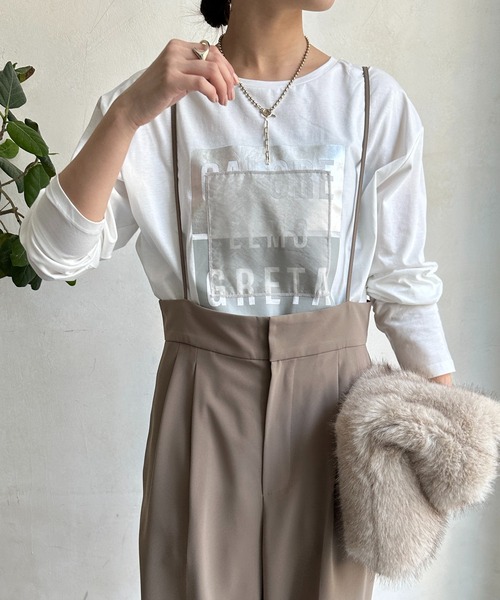 DouDou(ドゥドゥ)の「【WEB限定】ロゴオーガンジーロンTEE(Tシャツ/カットソー・レディース・チャコールグレー/オフホワイト/ブラック・FREE)」の9枚目の写真