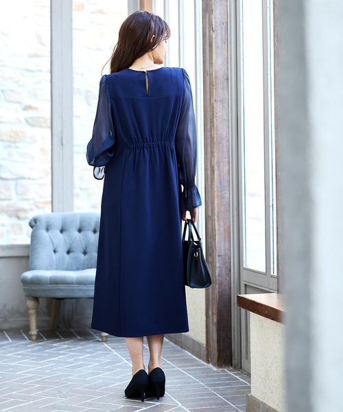 セール】シフォンスリーブ ストレッチジョーゼットワンピース
