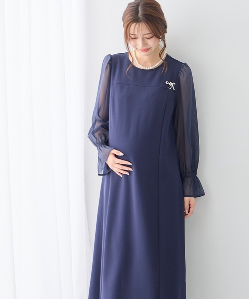 セール】シフォンスリーブ ストレッチジョーゼットワンピース