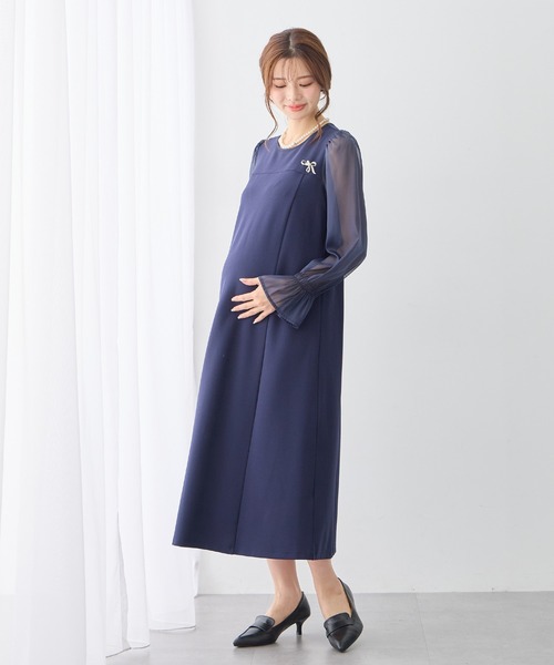 シフォンスリーブ ストレッチジョーゼットワンピース/セレモニー