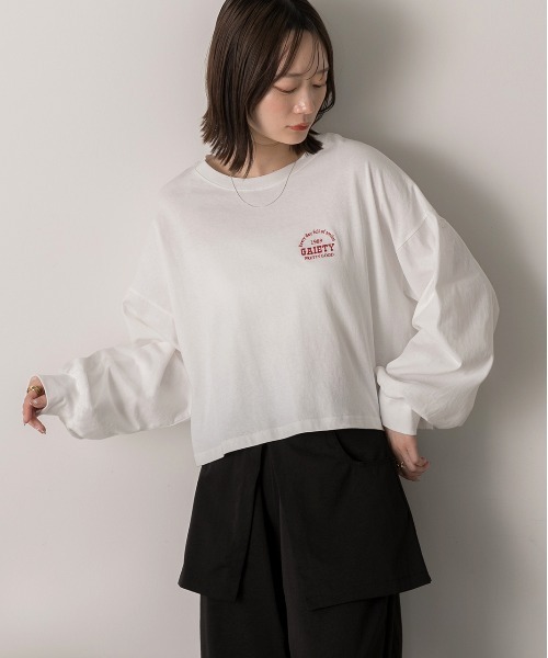 セール】ロゴ刺繍 ショート丈ロングTシャツ（Tシャツ/カットソー