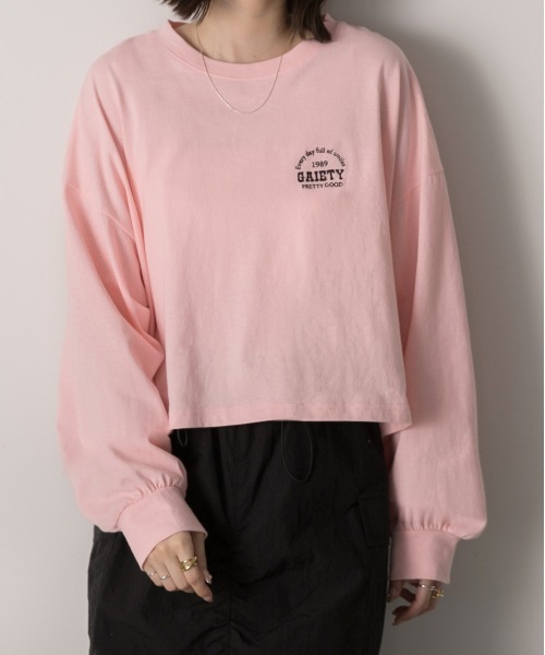 セール】ロゴ刺繍 ショート丈ロングTシャツ（Tシャツ/カットソー