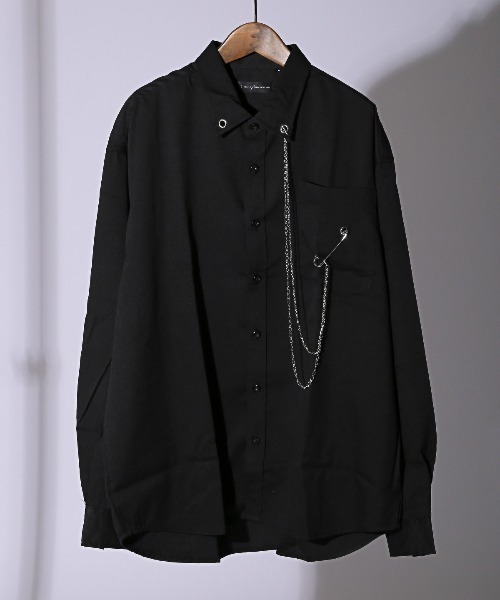 チェーンピン付き無地ポリレーヨンビッグ長袖シャツ（シャツ/ブラウス）｜LUXSTYLE（ラグスタイル）