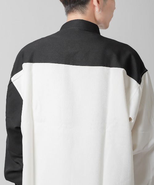 LUXSTYLE(ラグスタイル)の「チェーンピン付き無地ポリレーヨンビッグ長袖シャツ(シャツ/ブラウス・メンズ・ホワイト×ブラック/ホワイト/ブラック・FREE)」の9枚目の写真