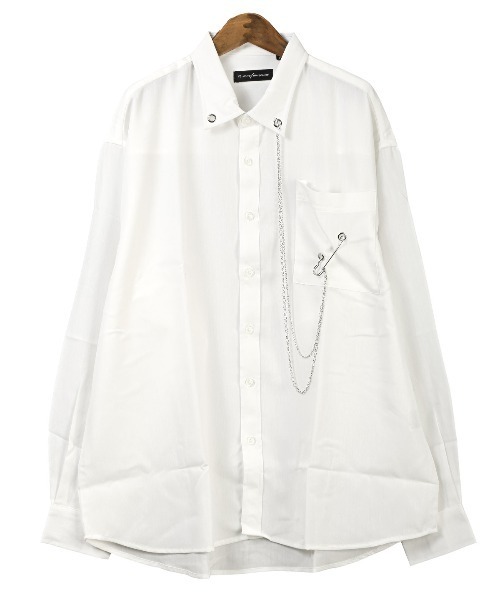 LUXSTYLE(ラグスタイル)の「チェーンピン付き無地ポリレーヨンビッグ長袖シャツ(シャツ/ブラウス・メンズ・ホワイト×ブラック/ホワイト/ブラック・FREE)」の10枚目の写真