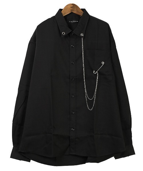 LUXSTYLE(ラグスタイル)の「チェーンピン付き無地ポリレーヨンビッグ長袖シャツ(シャツ/ブラウス・メンズ・ホワイト×ブラック/ホワイト/ブラック・FREE)」の11枚目の写真