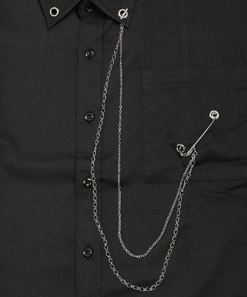 LUXSTYLE(ラグスタイル)の「チェーンピン付き無地ポリレーヨンビッグ長袖シャツ(シャツ/ブラウス・メンズ・ホワイト×ブラック/ホワイト/ブラック・FREE)」の15枚目の写真
