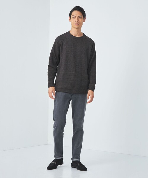 gim（ジム）の「＜GIM＞24FW ローゲージ カノコ クルーネック ニット -ウォッシャブル-（ニット/セーター・メンズ・ブラック/ベージュ・S/M/L）」の3枚目の写真