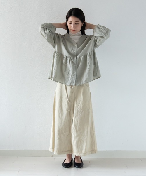 twill ラウンドペプラムボリュームブラウス ギャザーペプラムボリュームスリーブブラウス※一部店舗のみ入荷