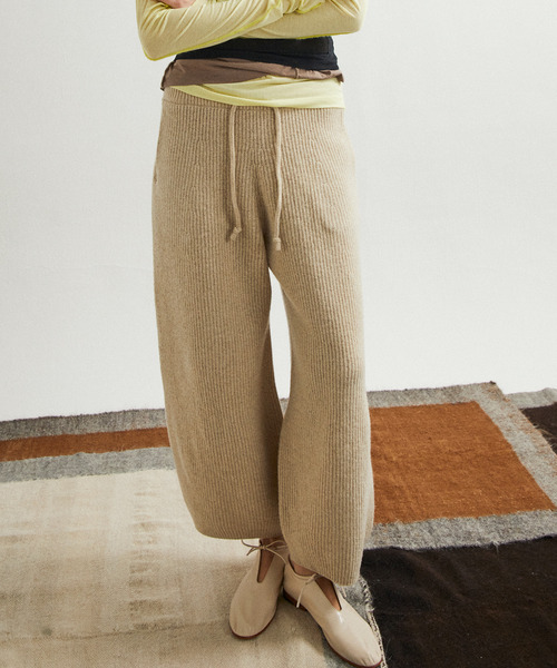 unfil アンフィル / superfine lambs & chenille ribbed-knit wide-leg pantsスーパーファインラムシェニールリブニットワイドパンツ / WFFL-UW125（その他パンツ）｜unfil（アンフィル）