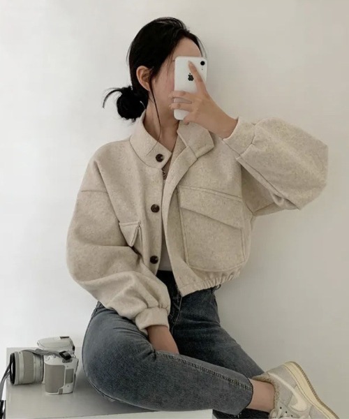 Ritzy(リッツィー)の「オーバーサイズ ショート丈 スタンドカラーブルゾン(ブルゾン・レディース・ブラック/グレー/カーキ/ベージュ・XL/M/L)」の3枚目の写真