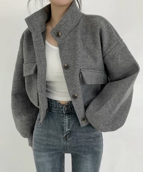 Ritzy(リッツィー)の「オーバーサイズ ショート丈 スタンドカラーブルゾン(ブルゾン・レディース・ブラック/グレー/カーキ/ベージュ・XL/M/L)」の2枚目の写真