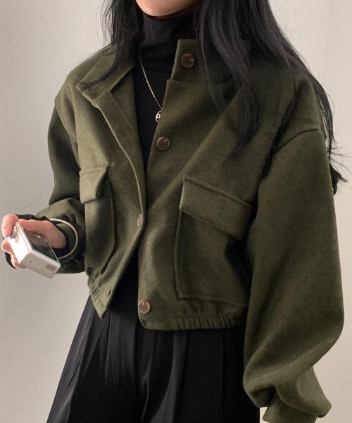 セール】オーバーサイズ ショート丈 スタンドカラーブルゾン（ブルゾン