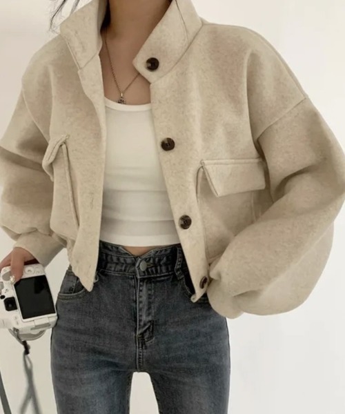 Ritzy(リッツィー)の「オーバーサイズ ショート丈 スタンドカラーブルゾン(ブルゾン・レディース・ブラック/グレー/カーキ/ベージュ・XL/M/L)」の13枚目の写真