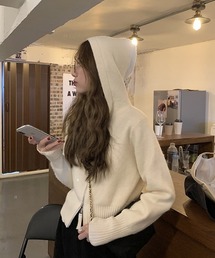 ニットパーカー　ホワイト ニット」に該当するパーカー（ホワイト/白色系）ファッション