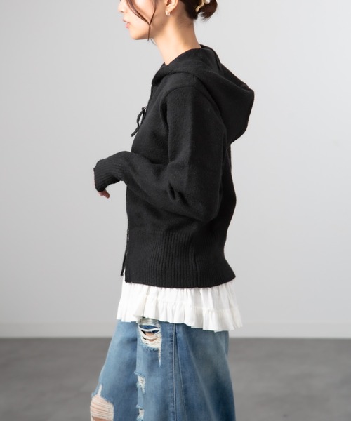 【新品】モニーレ タフタ チュール パーカー 中綿ベスト ダブルジップ ブラック 新品】モニーレ タフタ チュール パーカー 中綿ベスト ダブルジップ