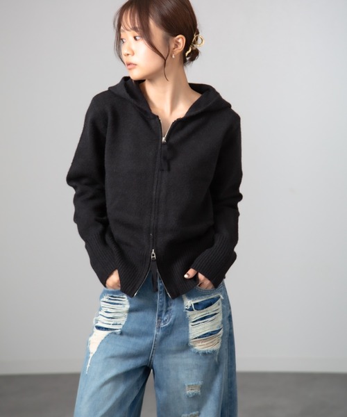 HALEY PESCA(ヘーリーペスカ)の「HALEY PESCA/ダブルジップ ショート丈 ニットパーカー(パーカー・レディース・ホワイト/グレー/ブラック/ベージュ/ブラウン・MEDIUM/SMALL)」の9枚目の写真