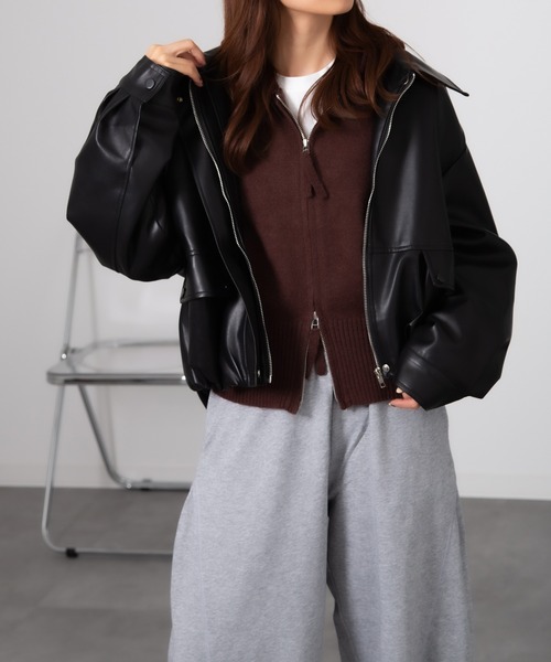 HALEY PESCA(ヘーリーペスカ)の「HALEY PESCA/ダブルジップ ショート丈 ニットパーカー(パーカー・レディース・ホワイト/グレー/ブラック/ベージュ/ブラウン・MEDIUM/SMALL)」の22枚目の写真