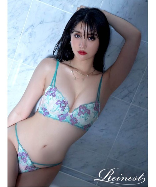 エスニック リリー エンブロイダリー ブラジャー & バック透け フルバック ショーツ セット（ブラ&ショーツ）｜Reinest（レイネスト）