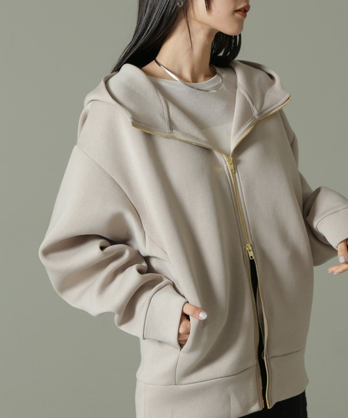 NANO universe（ナノユニバース）の「【WEB限定】テックダンボールダブルジップBIGパーカ男女兼用（パーカー・レディース・ブラック/ライトベージュ/オフホワイト/グレー・MEDIUM/LARGE）」の19枚目の写真