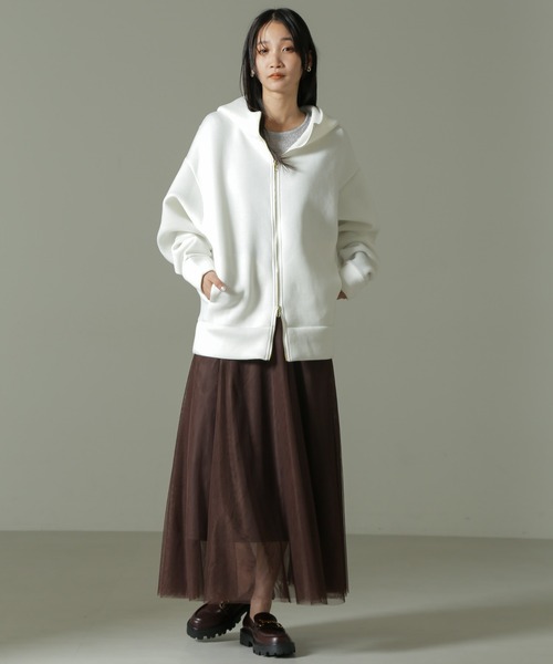 NANO universe（ナノユニバース）の「【WEB限定】テックダンボールダブルジップBIGパーカ男女兼用（パーカー・レディース・ブラック/ライトベージュ/オフホワイト/グレー・MEDIUM/LARGE）」の15枚目の写真