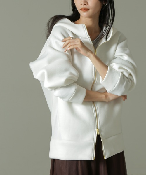 NANO universe（ナノユニバース）の「【WEB限定】テックダンボールダブルジップBIGパーカ男女兼用（パーカー・レディース・ブラック/ライトベージュ/オフホワイト/グレー・MEDIUM/LARGE）」の14枚目の写真