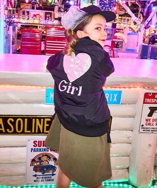 X-girl Stages（エックスガールステージス）の「ハートロゴ刺しゅうMA-1（ブルゾン・キッズ・カーキ/ライトブルー/ブラック・90cm/110cm/120cm/130cm/140cm/100cm）」の21枚目の写真