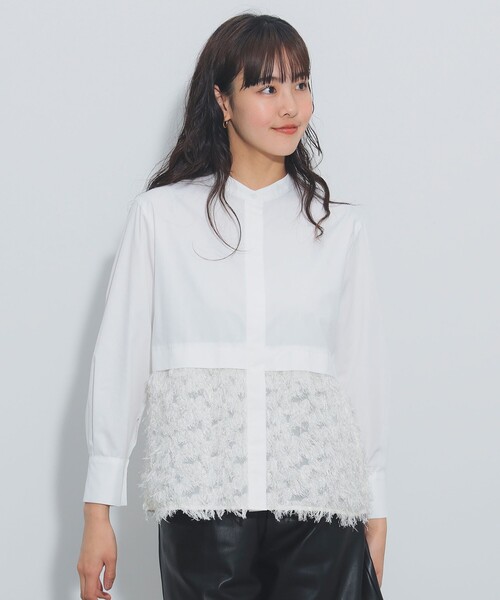 BEAMS HEART(ビームスハート)の「フリンジジャカード 切替 シャツ(シャツ/ブラウス・レディース・ブラック/オフホワイト/ベージュ・FREE)」の2枚目の写真