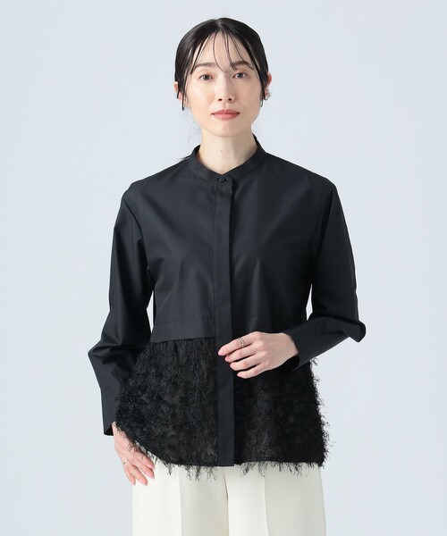 BEAMS HEART(ビームスハート)の「フリンジジャカード 切替 シャツ(シャツ/ブラウス・レディース・ブラック/オフホワイト/ベージュ・FREE)」の3枚目の写真