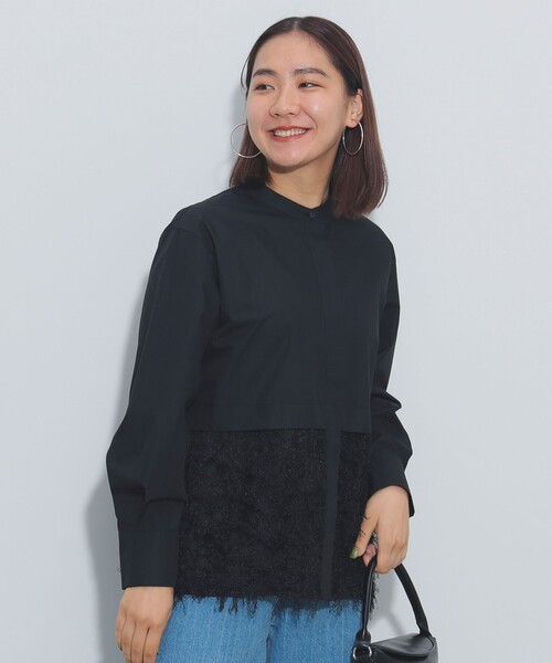 BEAMS HEART(ビームスハート)の「フリンジジャカード 切替 シャツ(シャツ/ブラウス・レディース・ブラック/オフホワイト/ベージュ・FREE)」の4枚目の写真