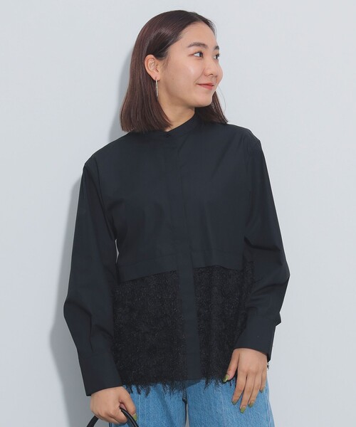 BEAMS HEART(ビームスハート)の「フリンジジャカード 切替 シャツ(シャツ/ブラウス・レディース・ブラック/オフホワイト/ベージュ・FREE)」の5枚目の写真
