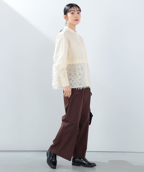 BEAMS HEART(ビームスハート)の「フリンジジャカード 切替 シャツ(シャツ/ブラウス・レディース・ブラック/オフホワイト/ベージュ・FREE)」の7枚目の写真