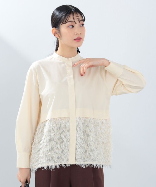 BEAMS HEART(ビームスハート)の「フリンジジャカード 切替 シャツ(シャツ/ブラウス・レディース・ブラック/オフホワイト/ベージュ・FREE)」の8枚目の写真