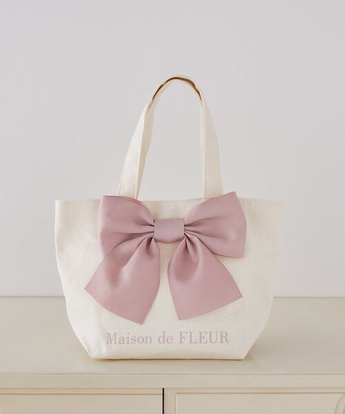Maison de FLEUR(メゾンドフルール)の「EC限定 リボンキャンバストートバッグ(トートバッグ・レディース・ピンク/ブラック/アイボリー/ブルー系その他7・FREE)」の4枚目の写真