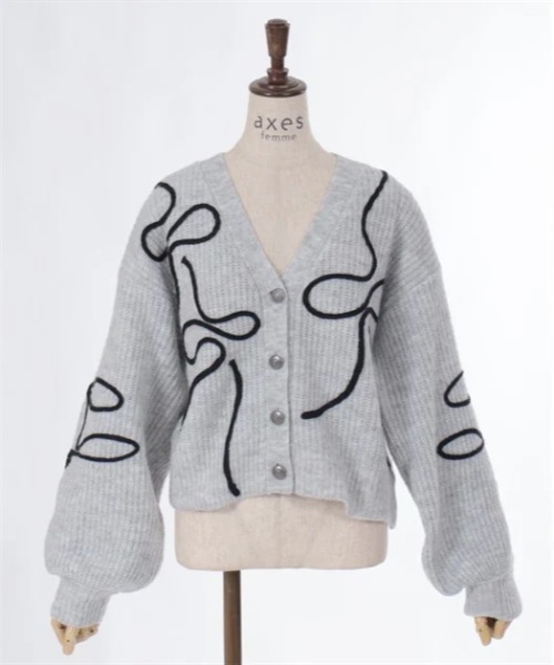 axes femme（アクシーズファム）の「リボンテープ風刺繍ニットカーディガン（カーディガン/ボレロ・レディース・杢グレー/ブラック/ベージュ・FREE）」の7枚目の写真