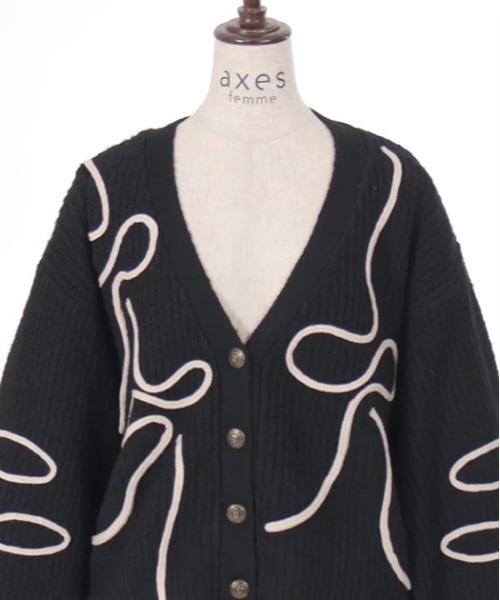 axes femme（アクシーズファム）の「リボンテープ風刺繍ニットカーディガン（カーディガン/ボレロ・レディース・杢グレー/ブラック/ベージュ・FREE）」の19枚目の写真