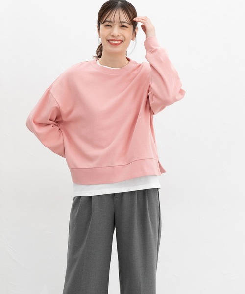 Honeys（ハニーズ）の「ショート丈ゆるスウェット（スウェット・レディース・イエロー/オフホワイト/ブラック/ピンク/杢グレー・L/S/M）」の12枚目の写真