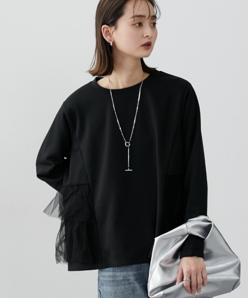 nissen（ニッセン）の「サイドフリルトップス（Tシャツ/カットソー・レディース・ブラック/グレー/ベージュ・LL/L/M/S）」の2枚目の写真