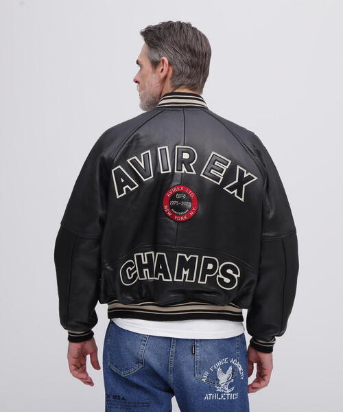 美品/希少✨AVIREX スタジャン　オールレザー　バーシティ　黒　4XL AVIREX アヴィレックス 50周年モデル VARSITY JACKET バーシティ