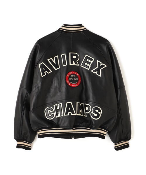 希少サイズ✨AVIREX バーシティジャケット スタジャン オールレザー 黒 牛 AVIREX アヴィレックス 50周年モデル VARSITY JACKET バーシティ